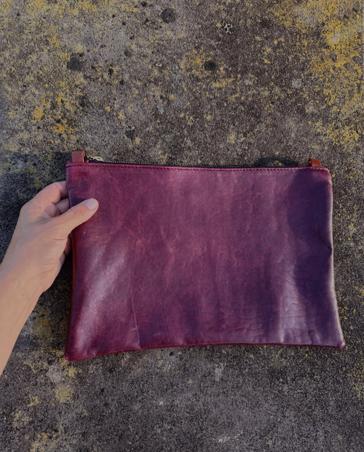 Burgundy Washed Leather Clutch • Luxury Upcycled Leather