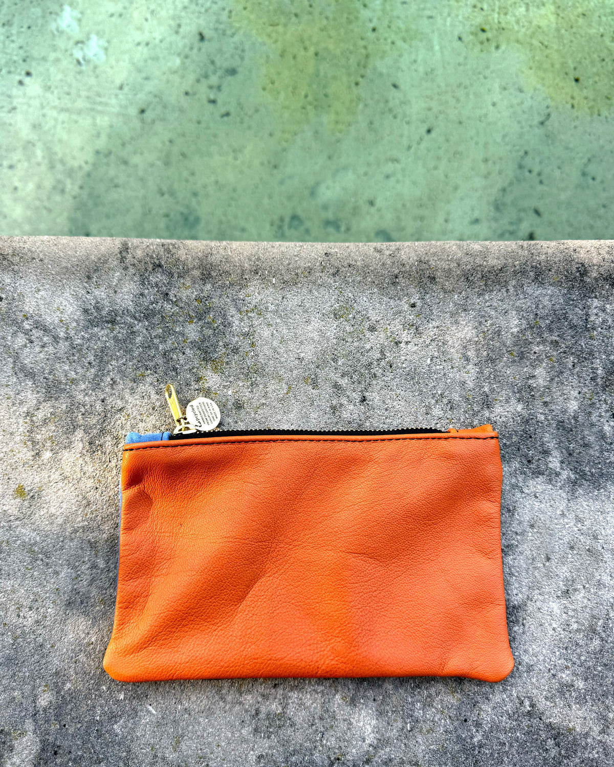 Peach + Cloud Blue Suede Two-Tone Leather Wallet • Upcycled Luxury Leather