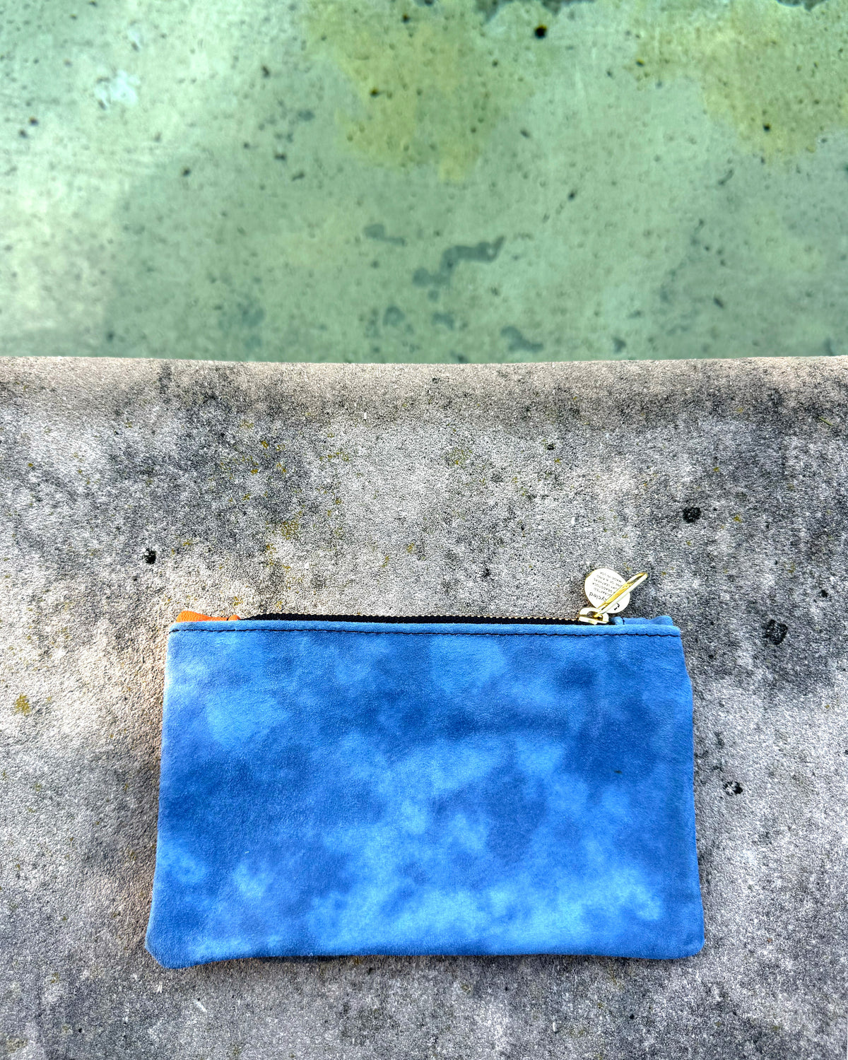 Peach + Cloud Blue Suede Two-Tone Leather Wallet • Upcycled Luxury Leather