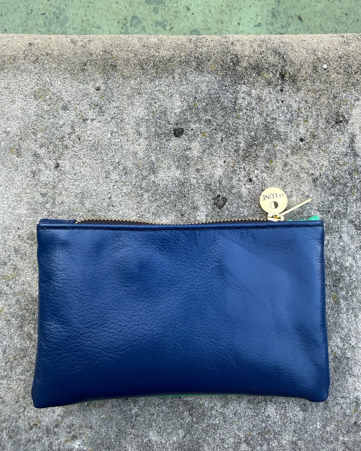 Mint + Navy two-Tone Leather Wallet • Upcycled Luxury Leather