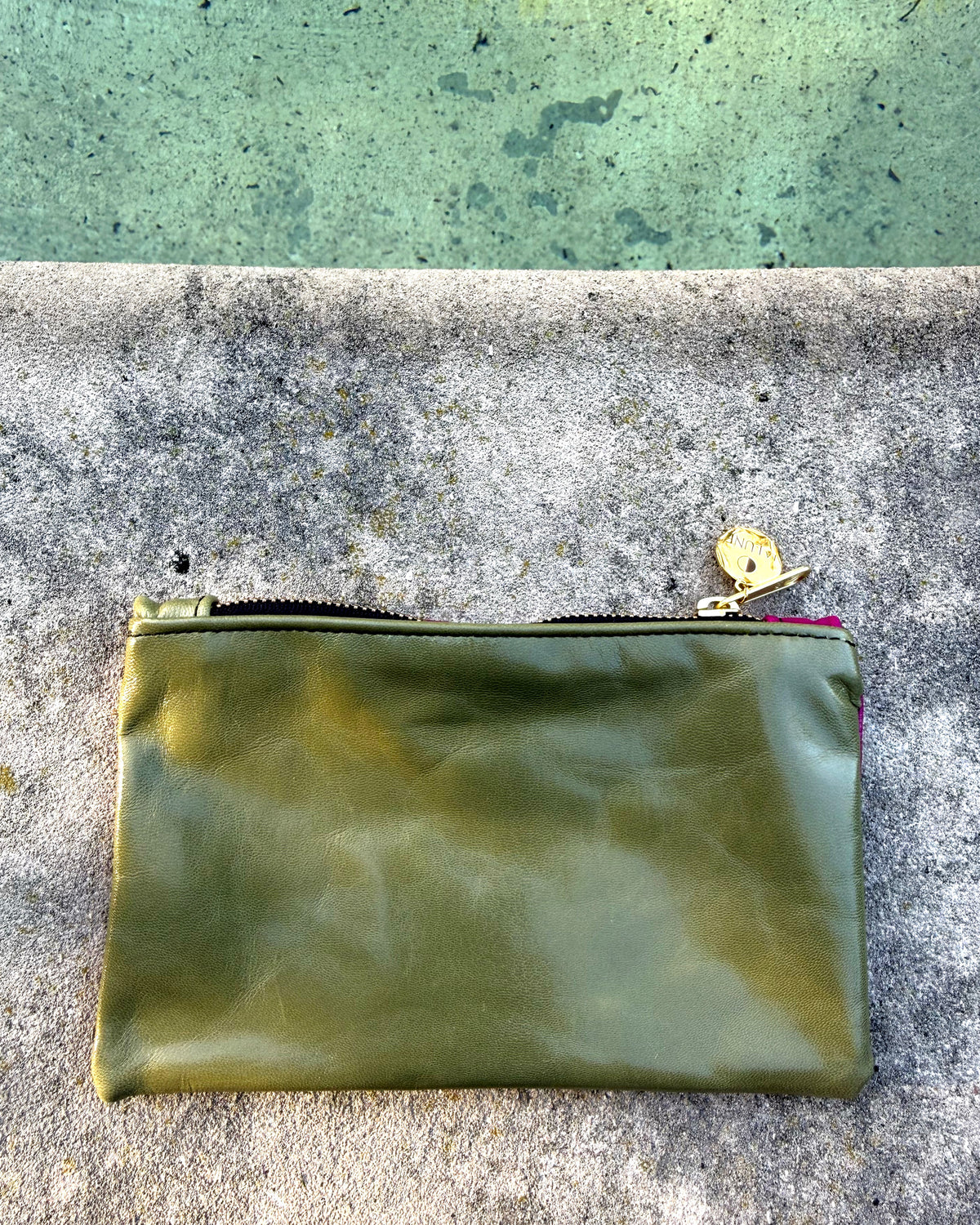 Olive + Pink Two-Tone Leather Wallet • Upcycled Luxury Leather