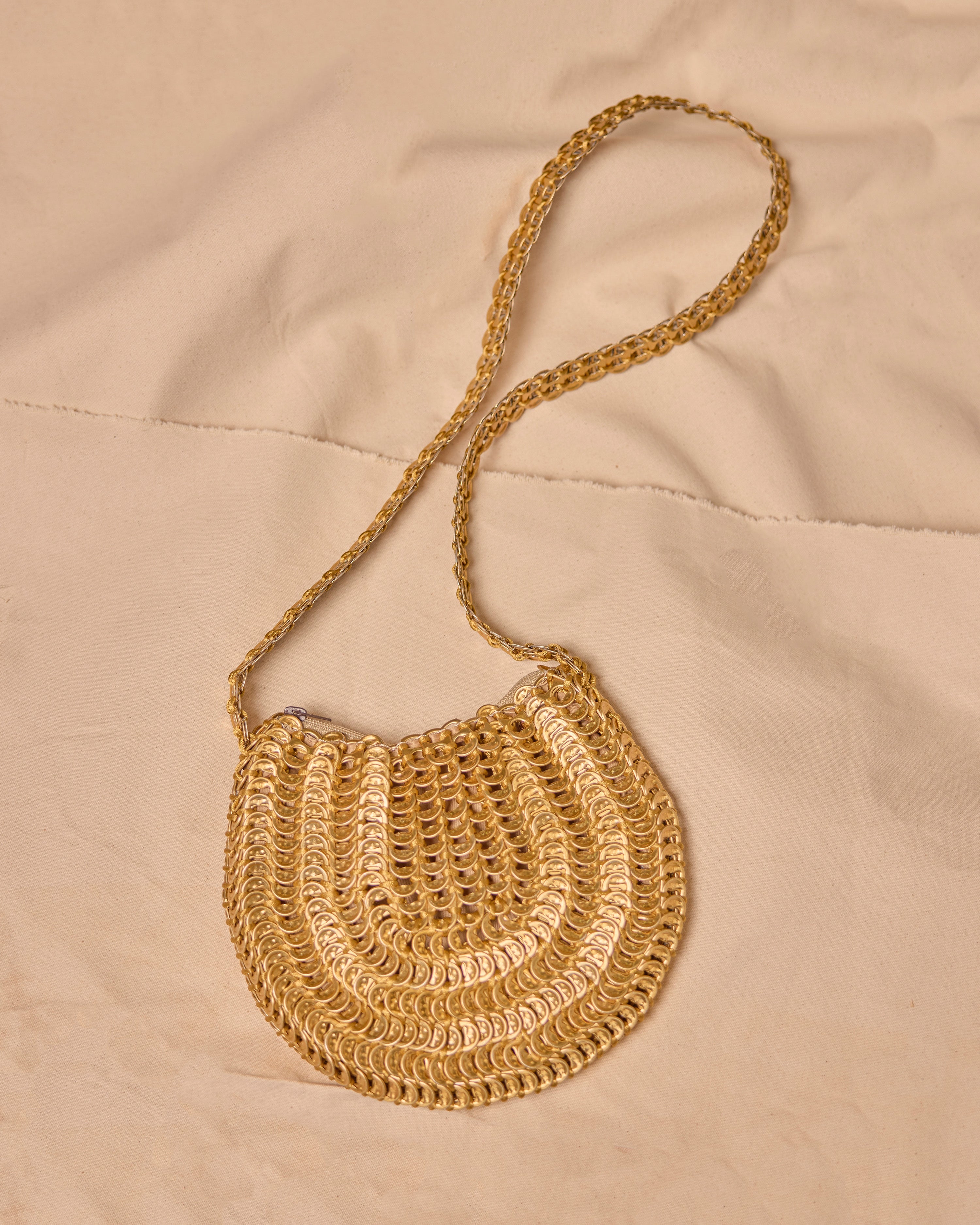 Vintage Gold Soda Can Tab Chain Crossbody — Upcycled Aluminum
