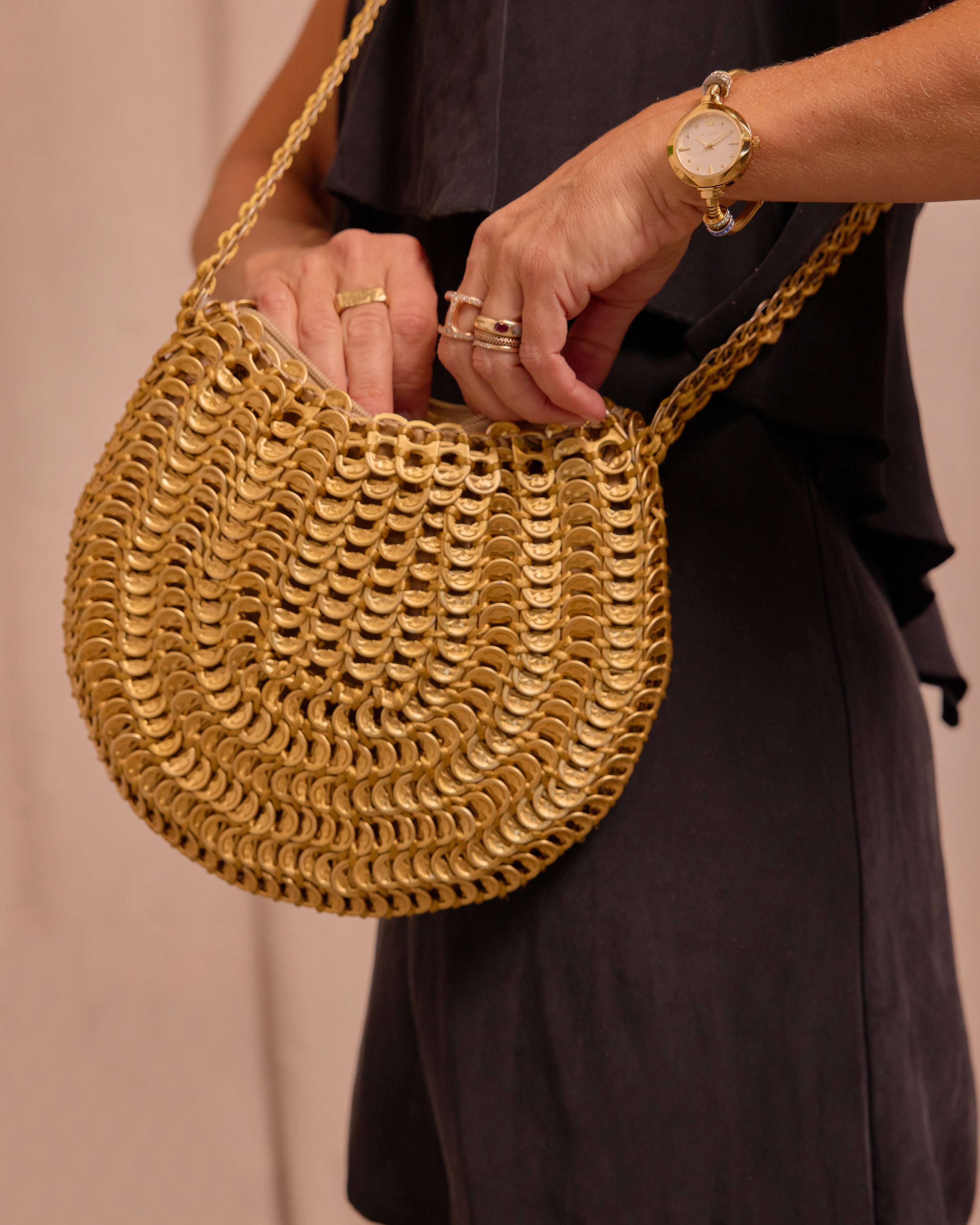 Vintage Gold Soda Can Tab Chain Crossbody — Upcycled Aluminum