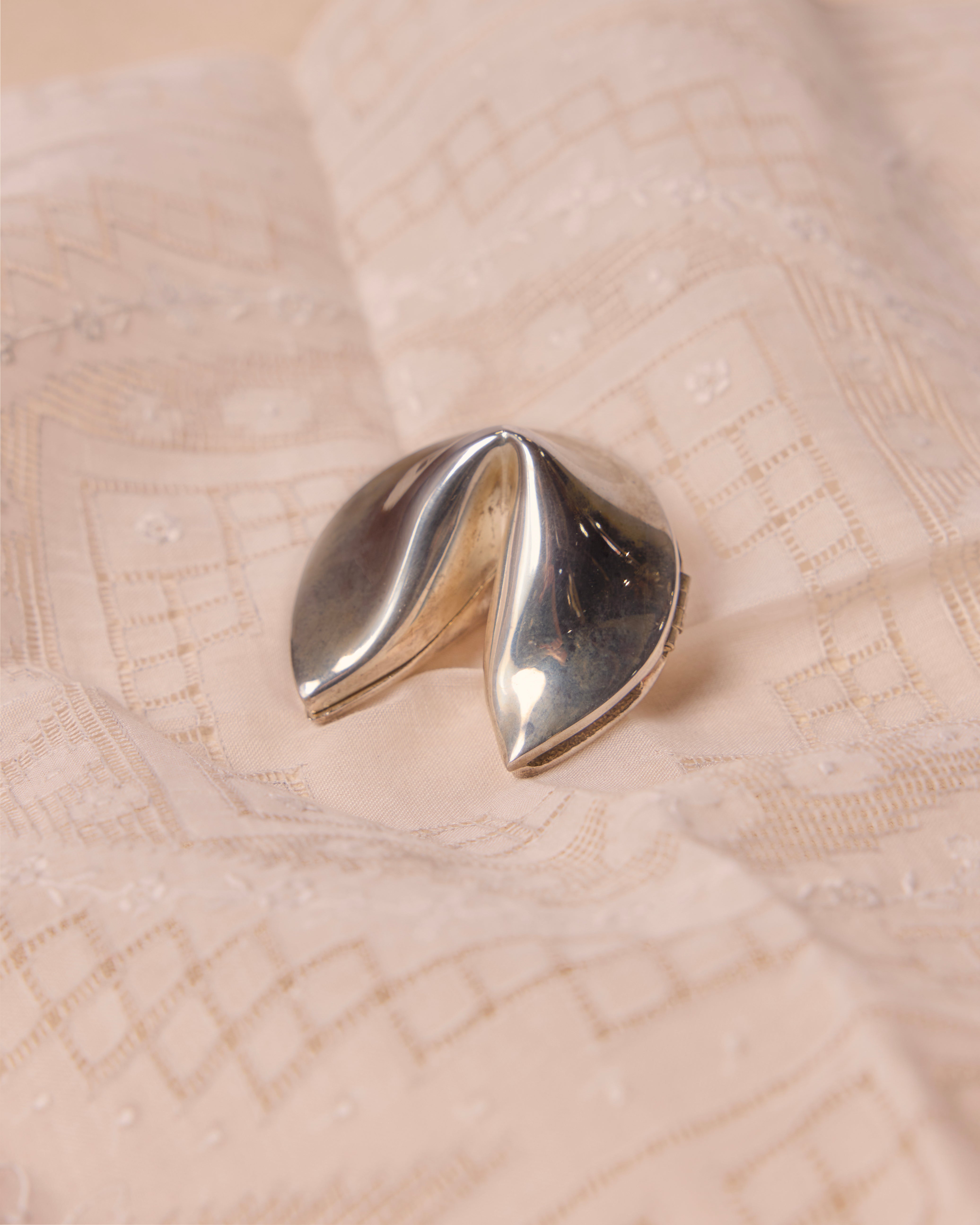 Vintage Silver Fortune Cookie Hinged Trinket Box