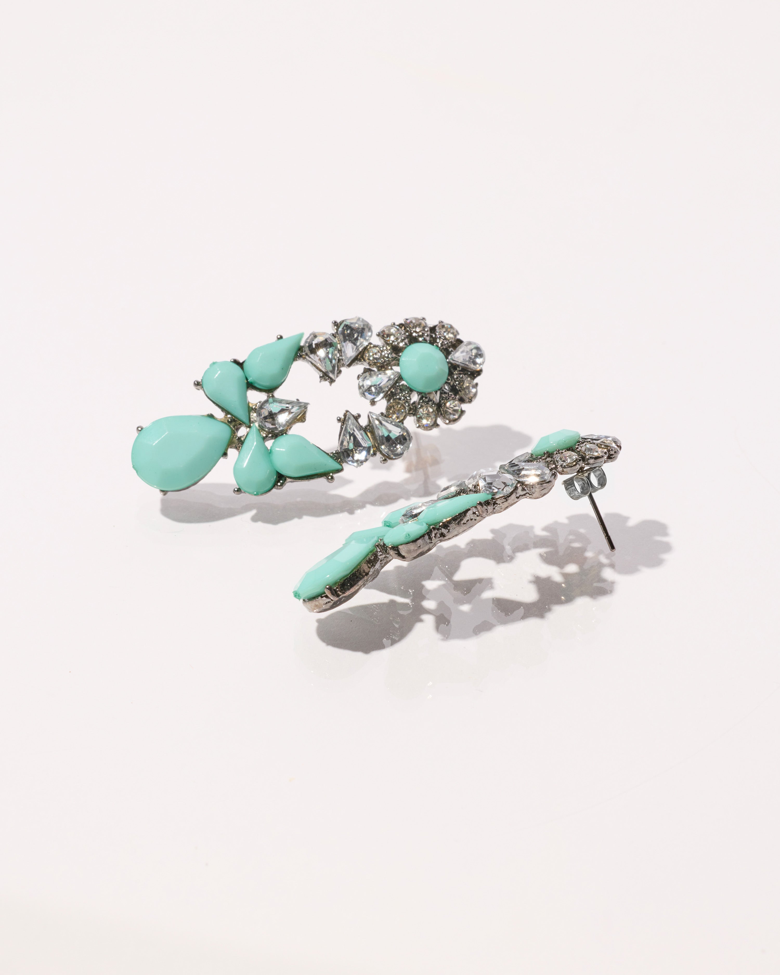 Mint Crystal & Gunmetal Shourouk Statement Vintage Earrings
