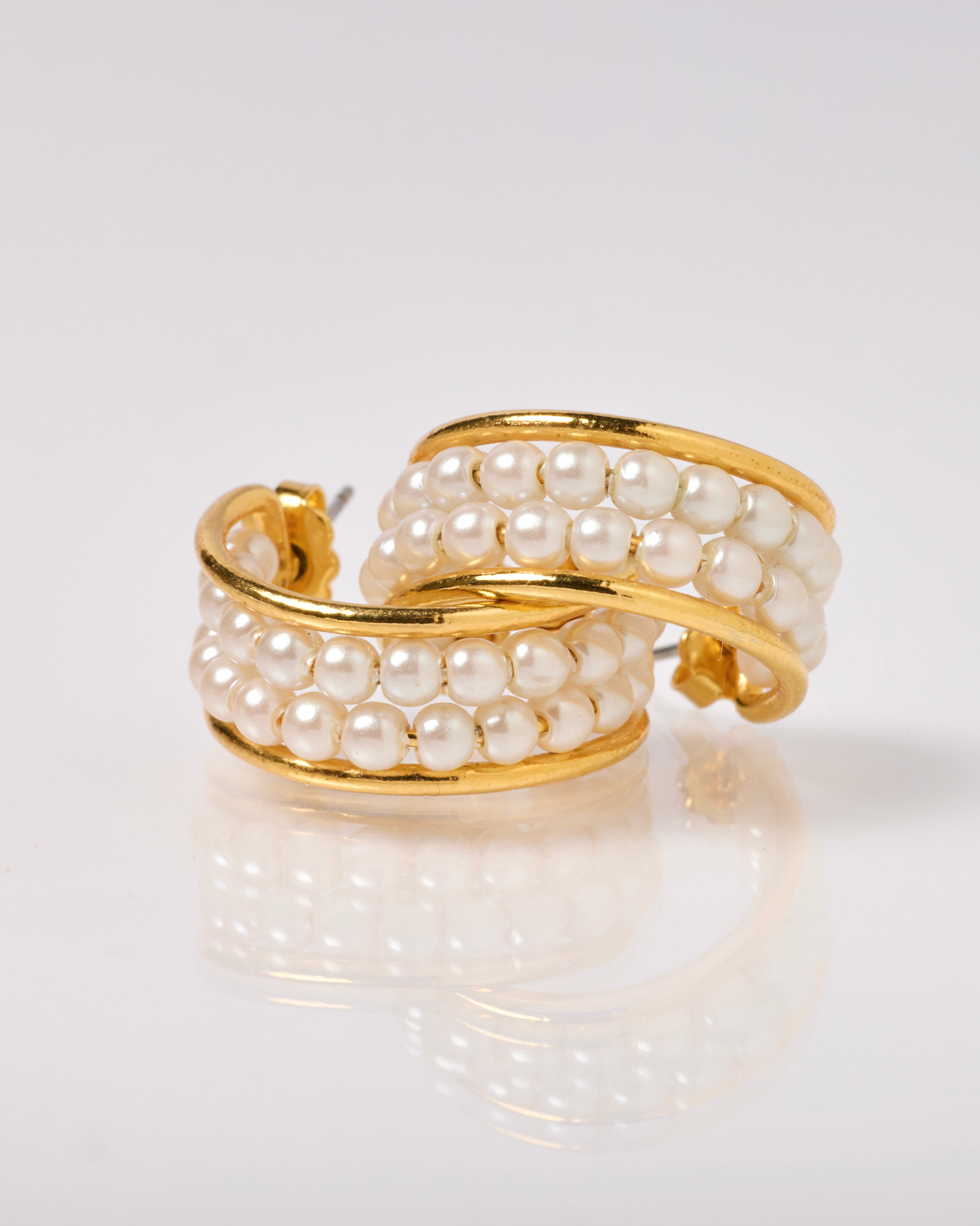 Vintage Double Strand Pearl Hoop Earrings