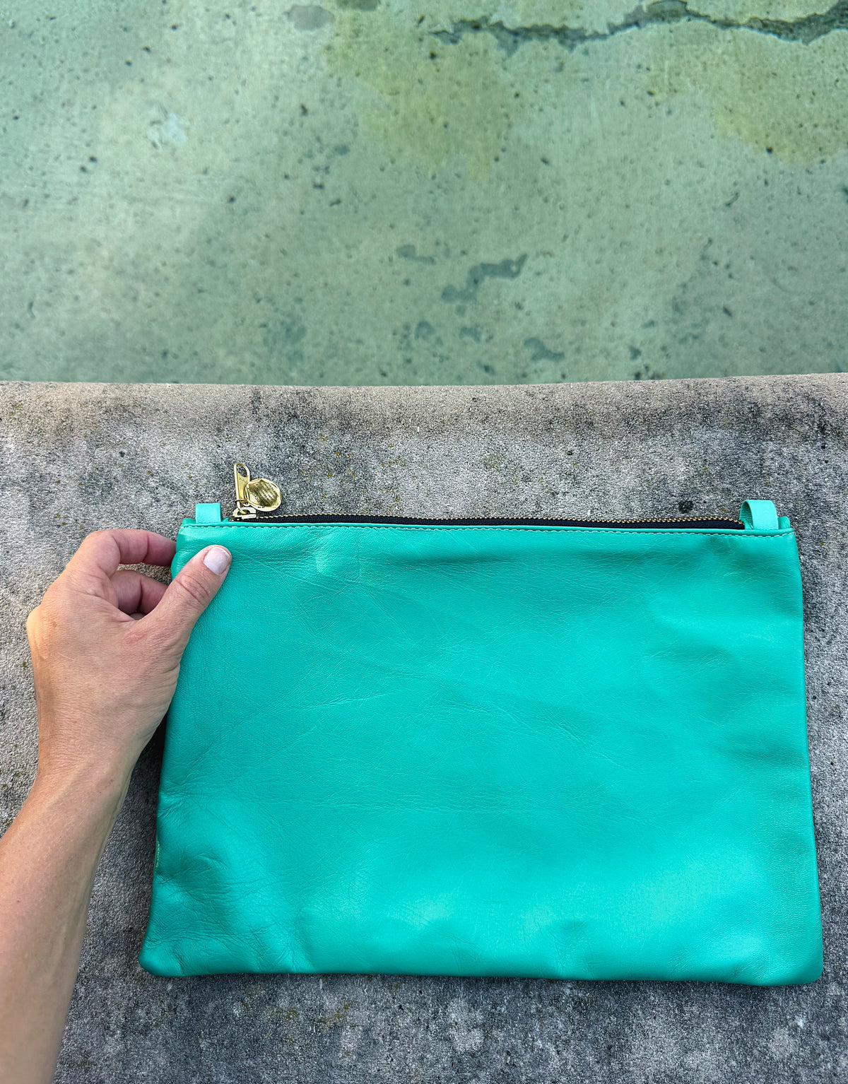 Mint Leather Clutch • Luxury Upcycled Leather