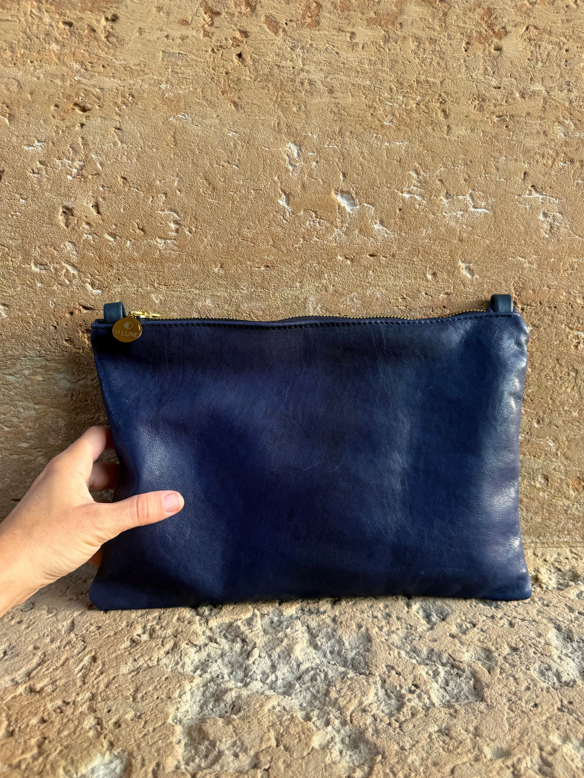 Navy Leather Clutch • Luxury Upcycled Leather