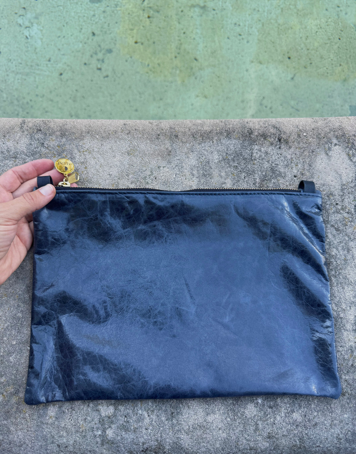 Washed Navy Leather Clutch • Luxury Upcycled Leather