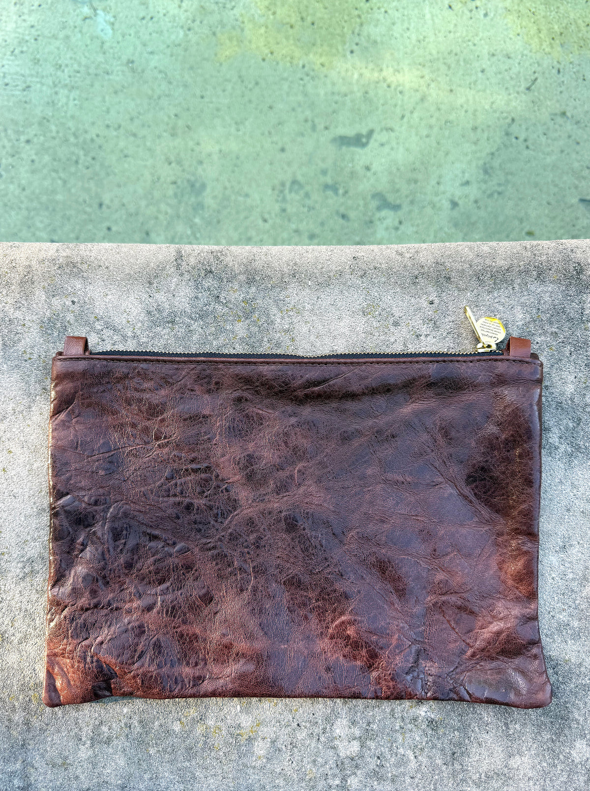 Brown Washed Leather Clutch • Luxury Upcycled Leather