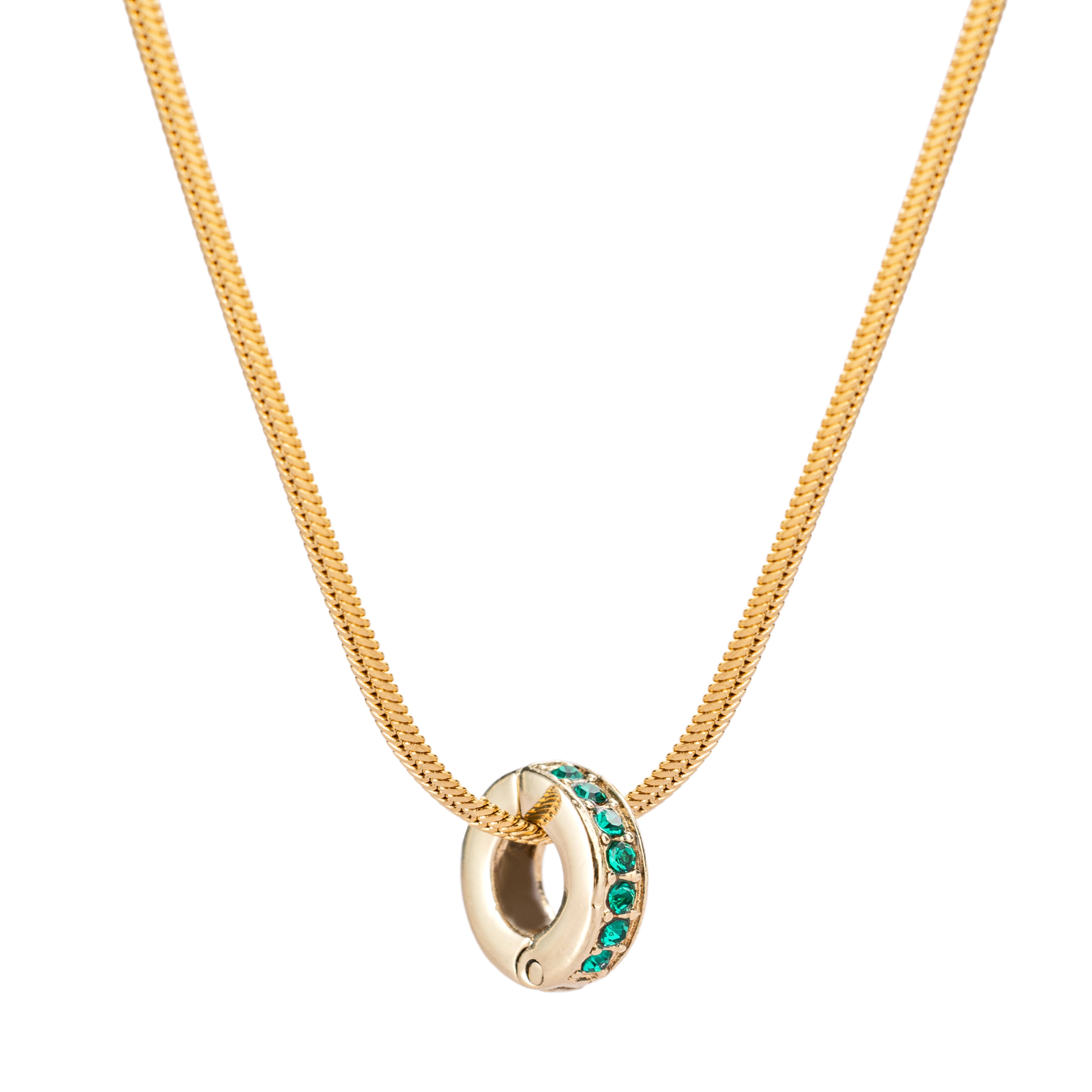 Gold Emerald May Birthstone + Solar Necklace Set