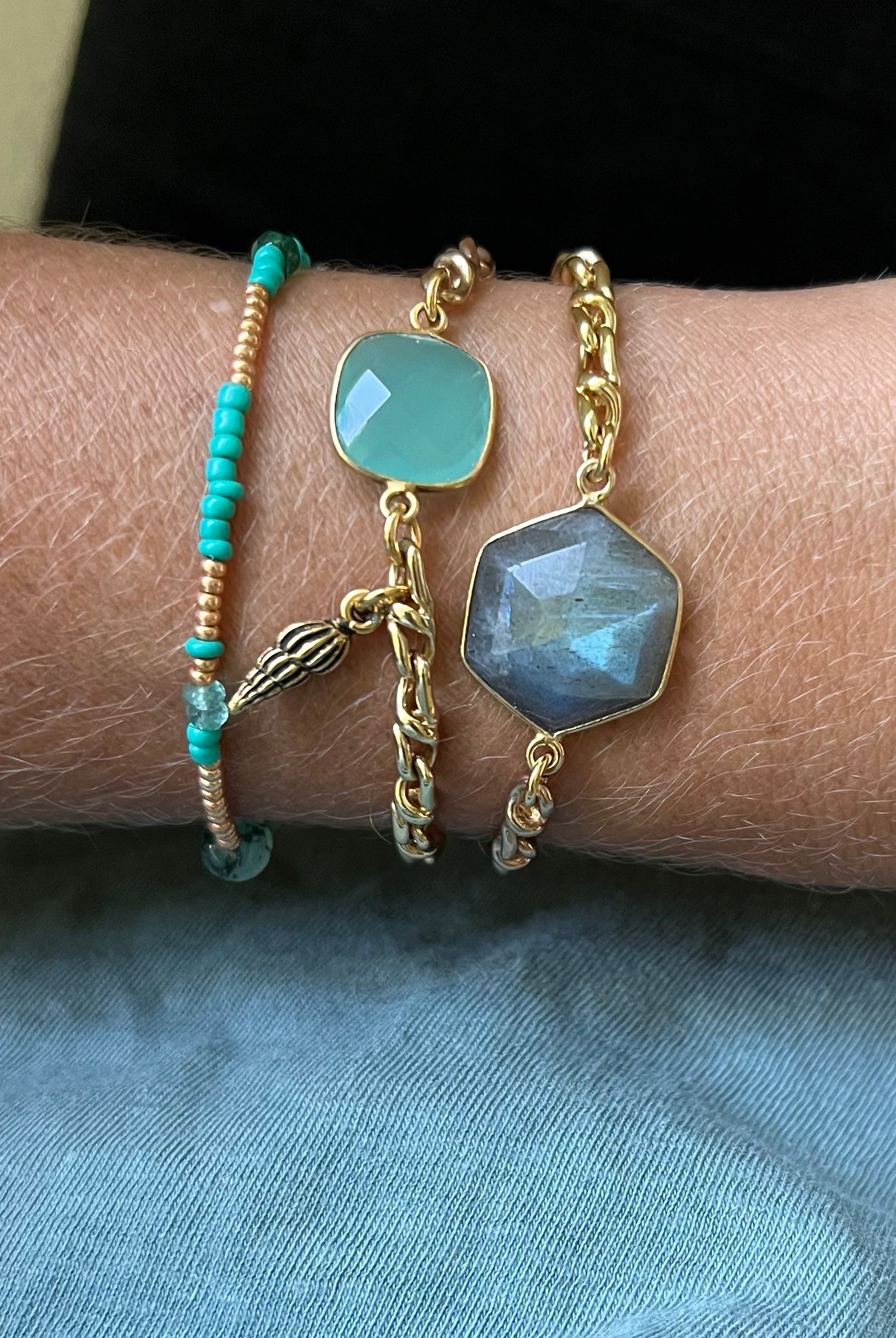 Super Moon Labradorite + Aquamarine Upcycled Luxury Bracelet