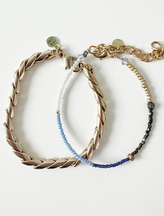 Moon Phases Upcycled Bead + Chain Bracelet Set